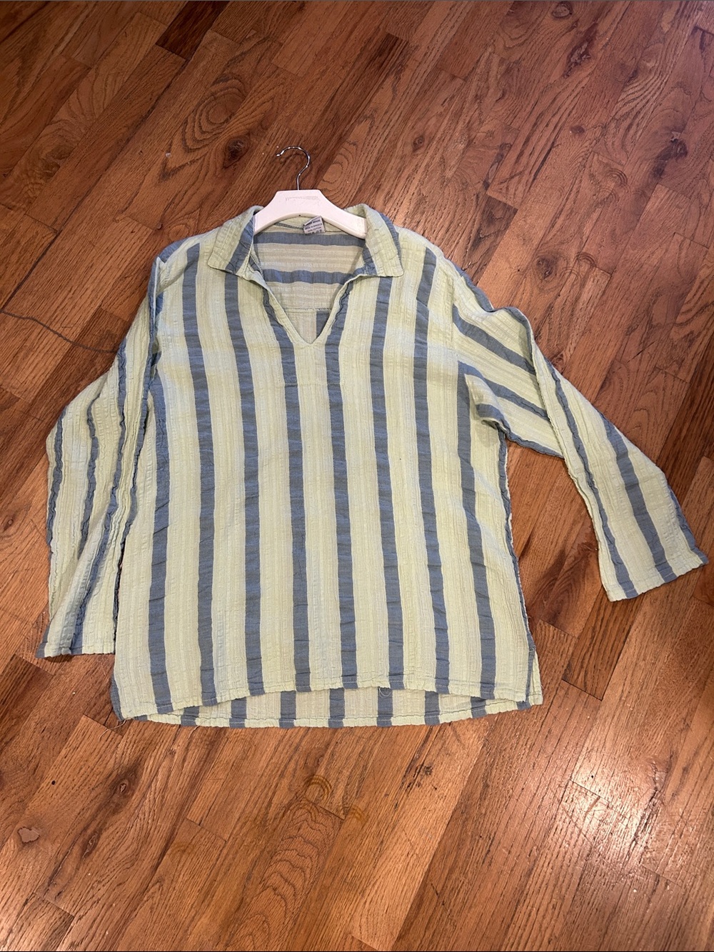 Men's Lightweight Striped Collared Pullover Shirt - Pale Yellow & Light Blue
